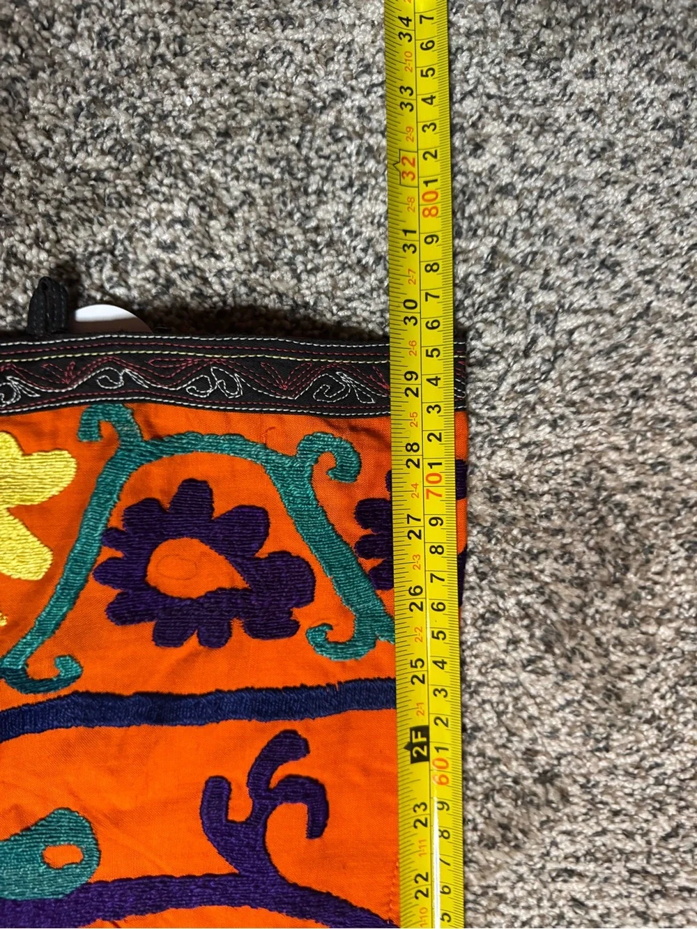 Set of 5 Vintage Uzbek Suzani Hand-Embroidered Panels - Orange Boho Wall Art